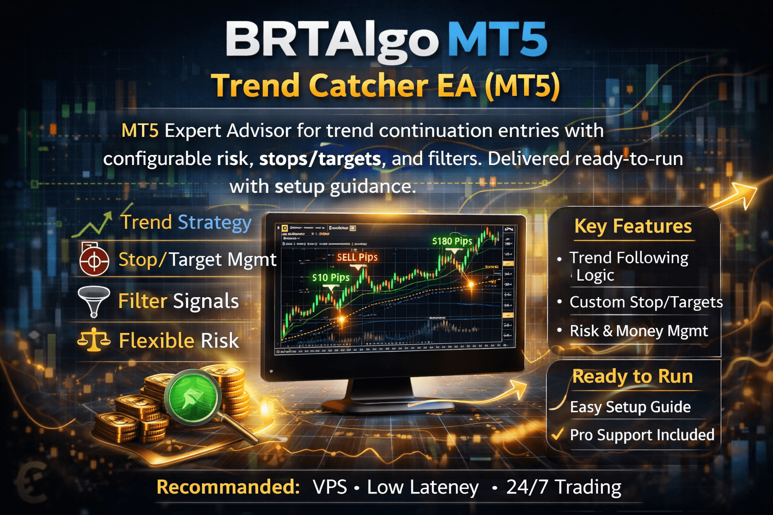 BRTAlgo MT5 Trend Catcher EA (MT5) - Brtalgo MT5 trading tool by BRT Algo