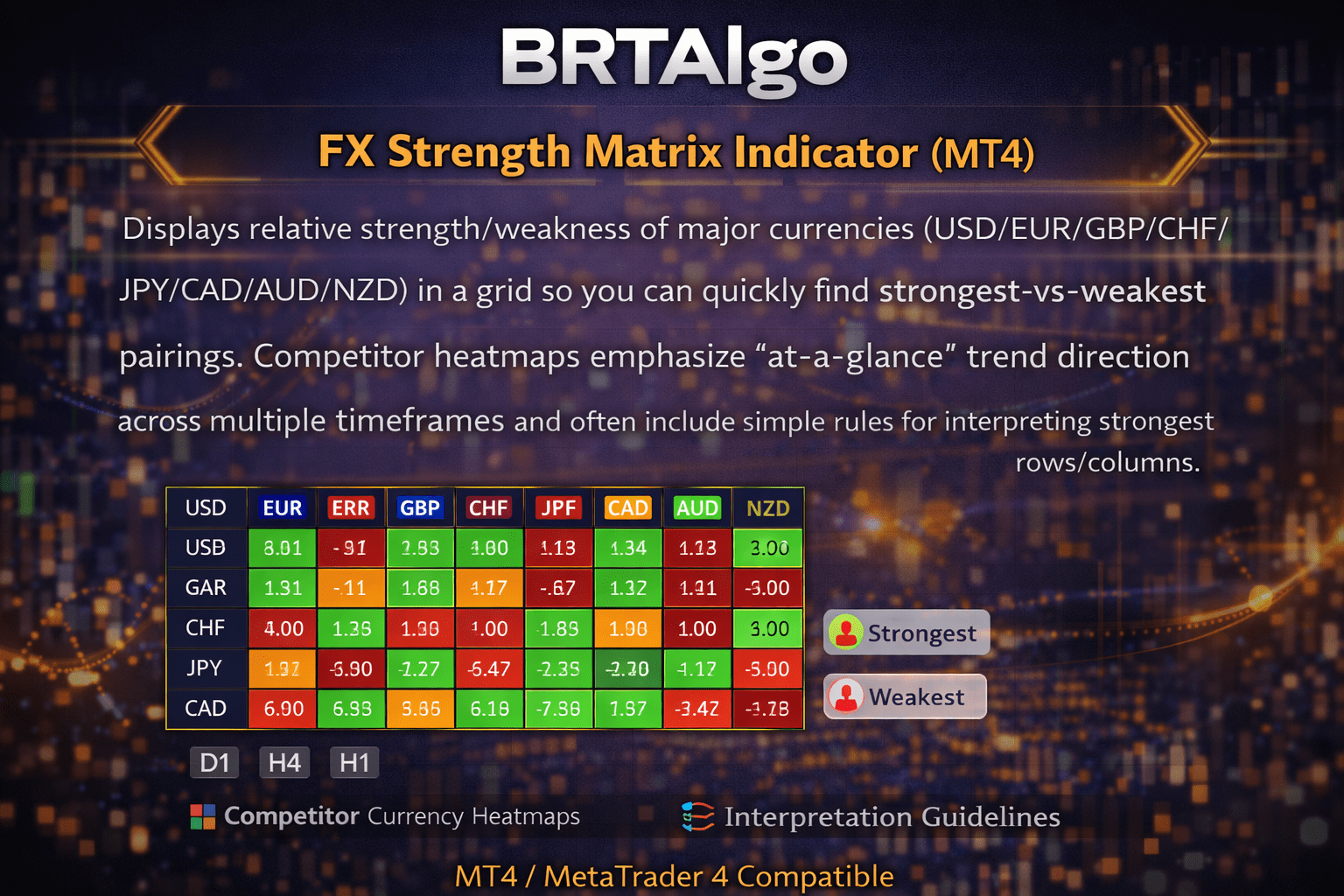 BRTAlgo FX Strength Matrix Indicator (MT4) - Brtalgo MT4 trading tool by BRT Algo