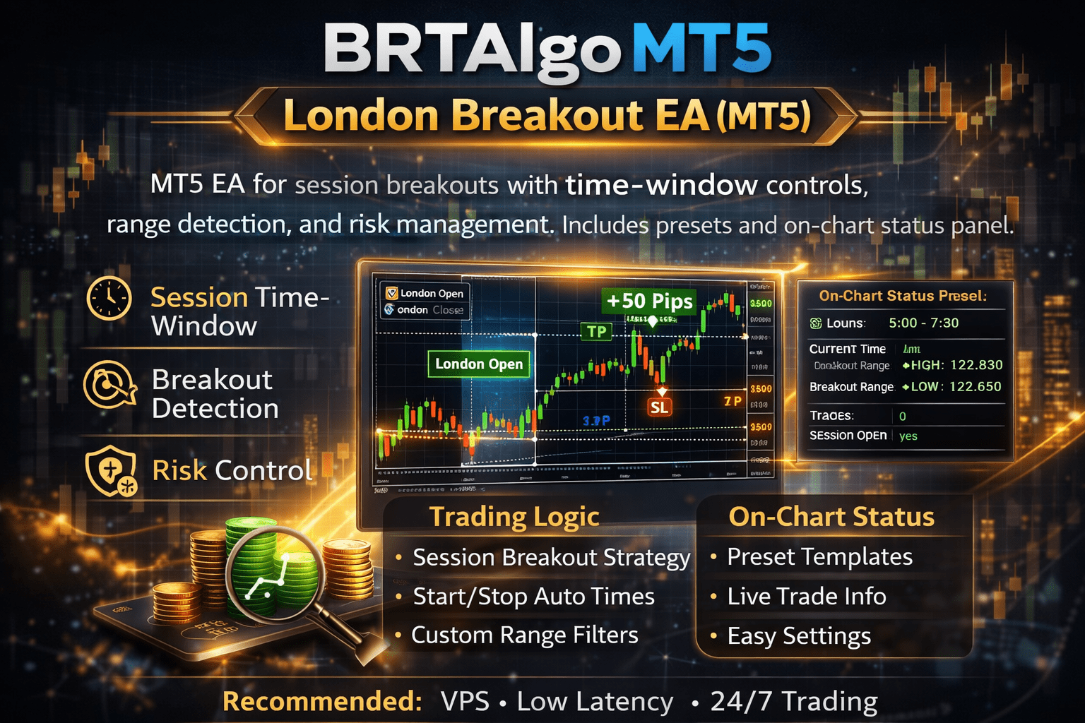 BRTAlgo MT5 London Breakout EA (MT5) - Brtalgo MT5 trading tool by BRT Algo
