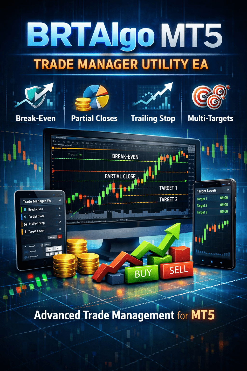 BRTAlgo MT5 Trade Manager Utility EA (MT5) - Brtalgo MT5 trading tool by BRT Algo