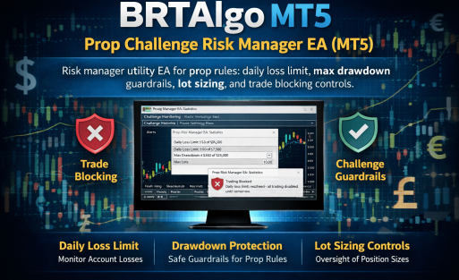 BRTAlgo MT5 Prop Challenge Risk Manager EA (MT5) - Brtalgo MT5 trading tool by BRT Algo