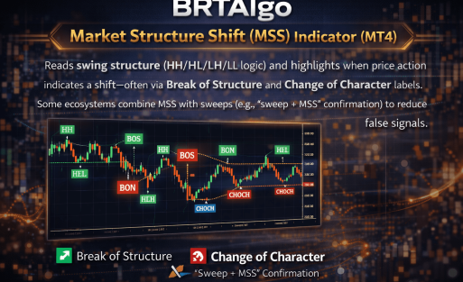 BRTAlgo Market Structure Shift (MSS) Indicator (MT4) - Brtalgo MT4 trading tool by BRT Algo