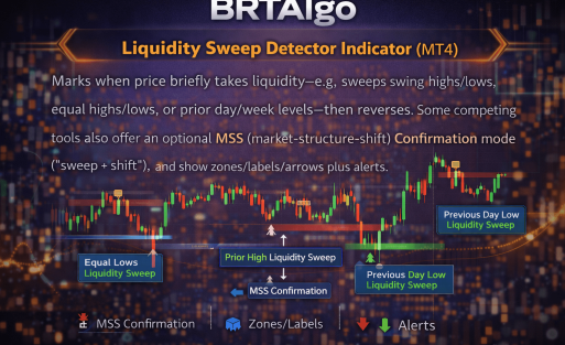 BRTAlgo Liquidity Sweep Detector Indicator (MT4) - Brtalgo MT4 trading tool by BRT Algo
