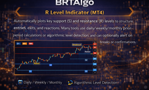 BRTAlgo R Level Indicator (MT4) - Brtalgo MT4 trading tool by BRT Algo
