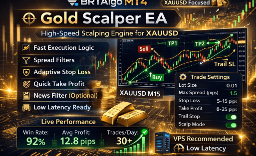 BRTAlgo MT4 Gold Scalper EA (XAUUSD) (MetaTrader 4) - Brtalgo MT4 trading tool by BRT Algo