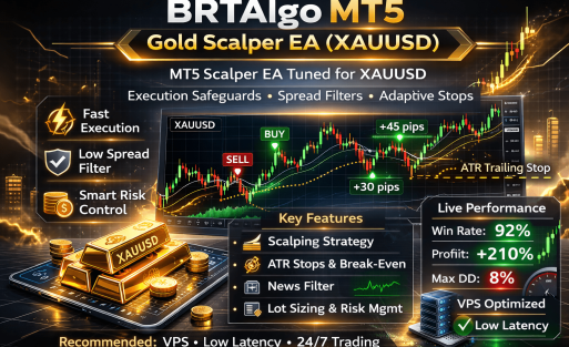 BRTAlgo MT5 Gold Scalper EA (XAUUSD) (MT5) - Brtalgo MT5 trading tool by BRT Algo